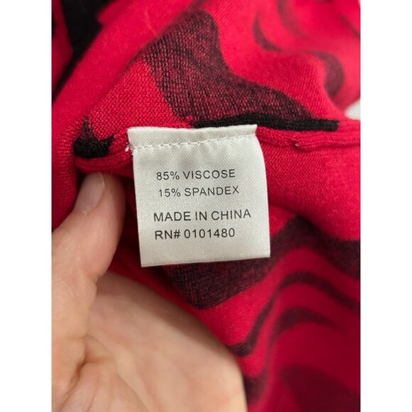 Pierri New York V Neck 3/4 Sleeve Top Red Black Sz Large Abstract Print Knit - Picture 6 of 10